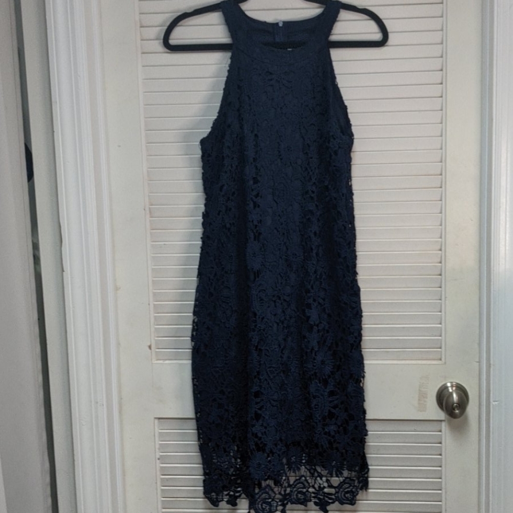 Navy blue embroidered midi dress